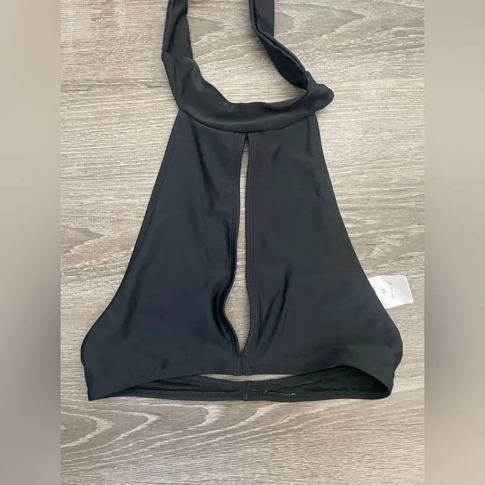 Motel Black High Neck Keyhole Tie Neck Bikini Swimsuit Sz M